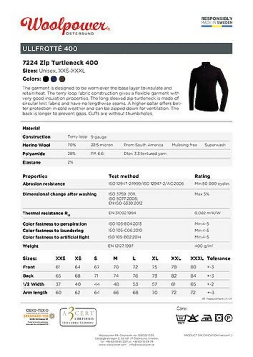 Funktionsshirt – Woolpower – 400 Turtleneck Long Sleeve Zip