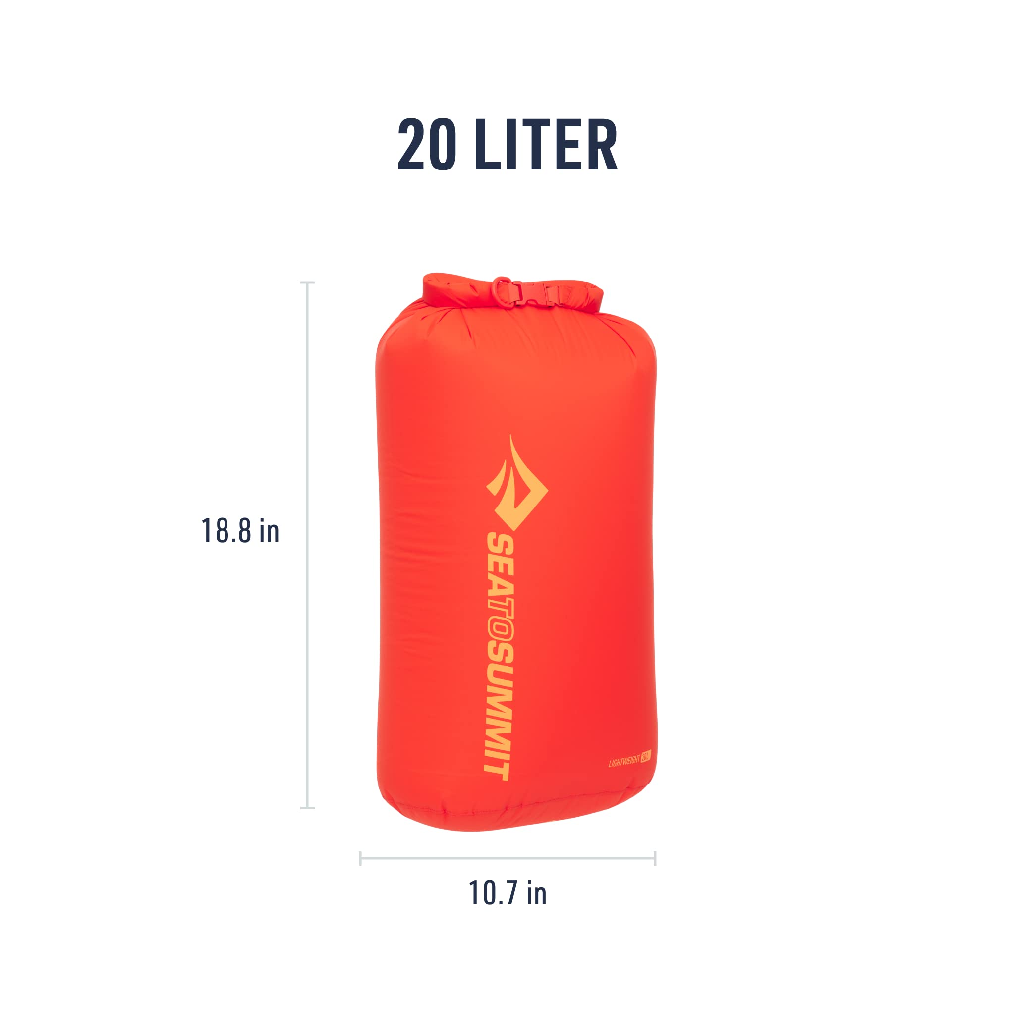 Die Sea to Summit Light Weight Dry Bag in der Farbe Orange und in der 20 Liter Ausführung